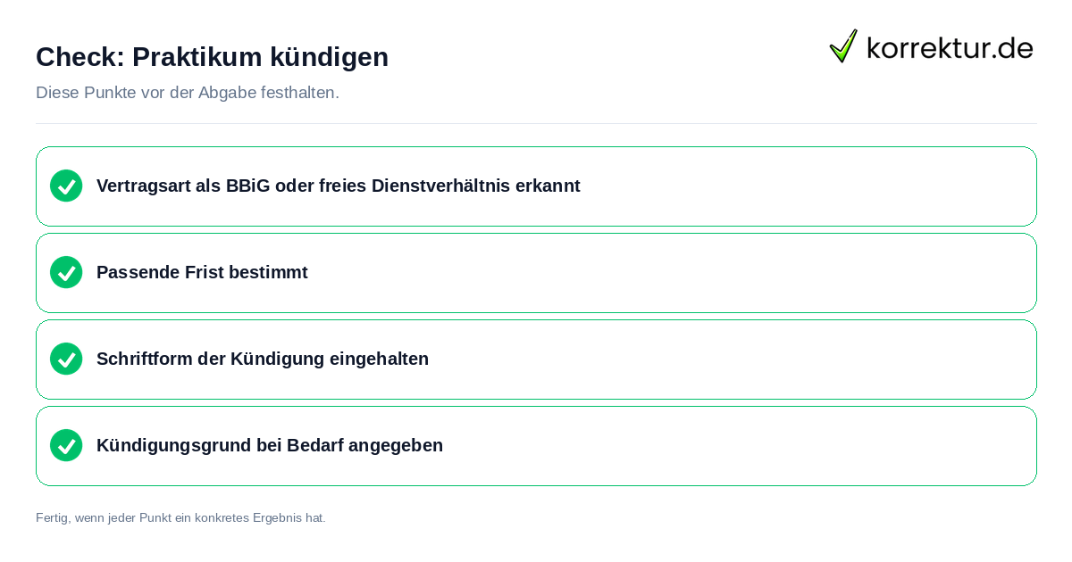 Praktikum kündigen: Prüfliste mit vier Punkten