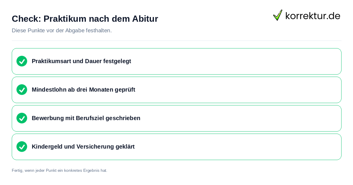 Check: Praktikum nach dem Abitur Praktikum nach dem Abitur: Prüfliste mit vier Punkten
