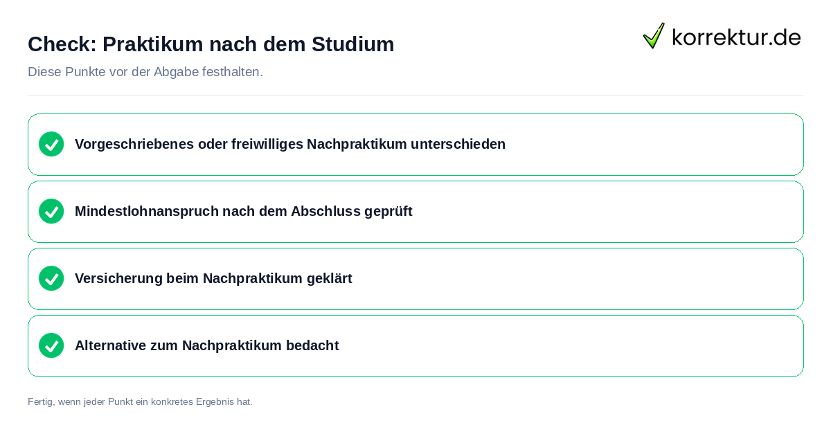 Check: Praktikum nach dem Studium Praktikum nach dem Studium: Prüfliste mit vier Punkten