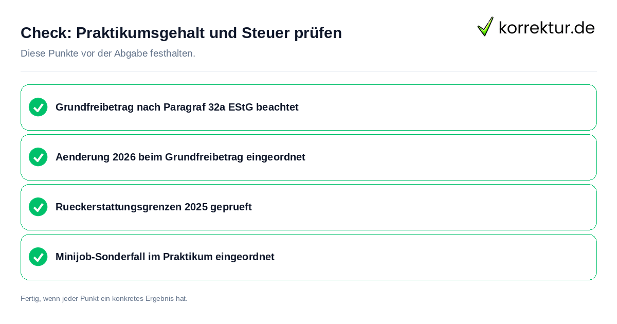 Praktikumsgehalt und Steuer prüfen: Prüfliste mit vier Punkten