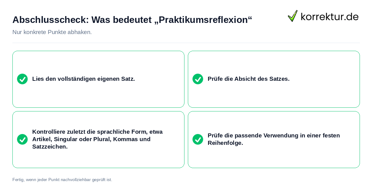 Abschlusscheck: Was bedeutet „Praktikumsreflexion“ Konkreter Abschlusscheck zu Was bedeutet „Praktikumsreflexion“