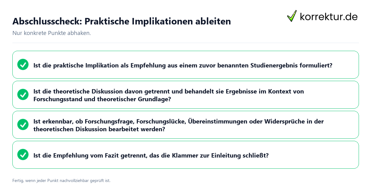 Abschlusscheck: Praktische Implikationen ableiten Konkreter Abschlusscheck zu Praktische Implikationen ableiten