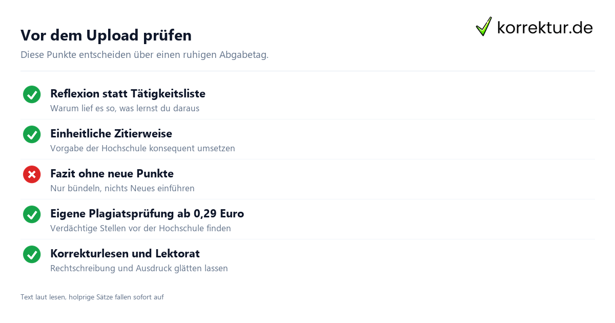 Vor dem Upload prüfen Praxisbericht IU Checkliste vor der Online-Abgabe