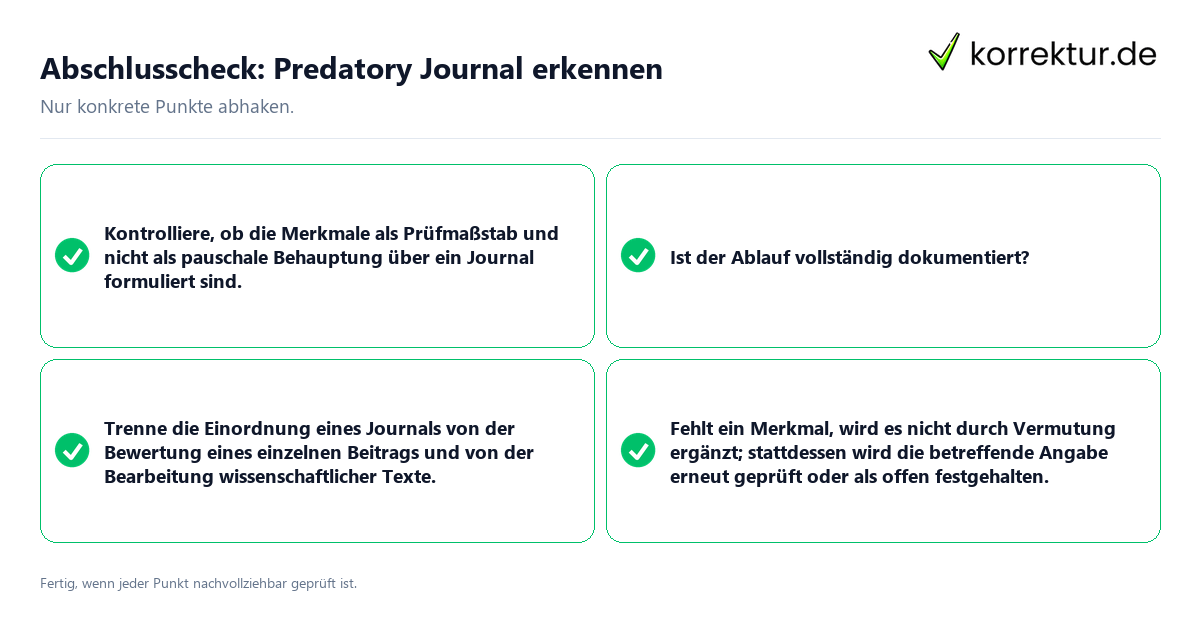 Konkreter Abschlusscheck zu Predatory Journal erkennen