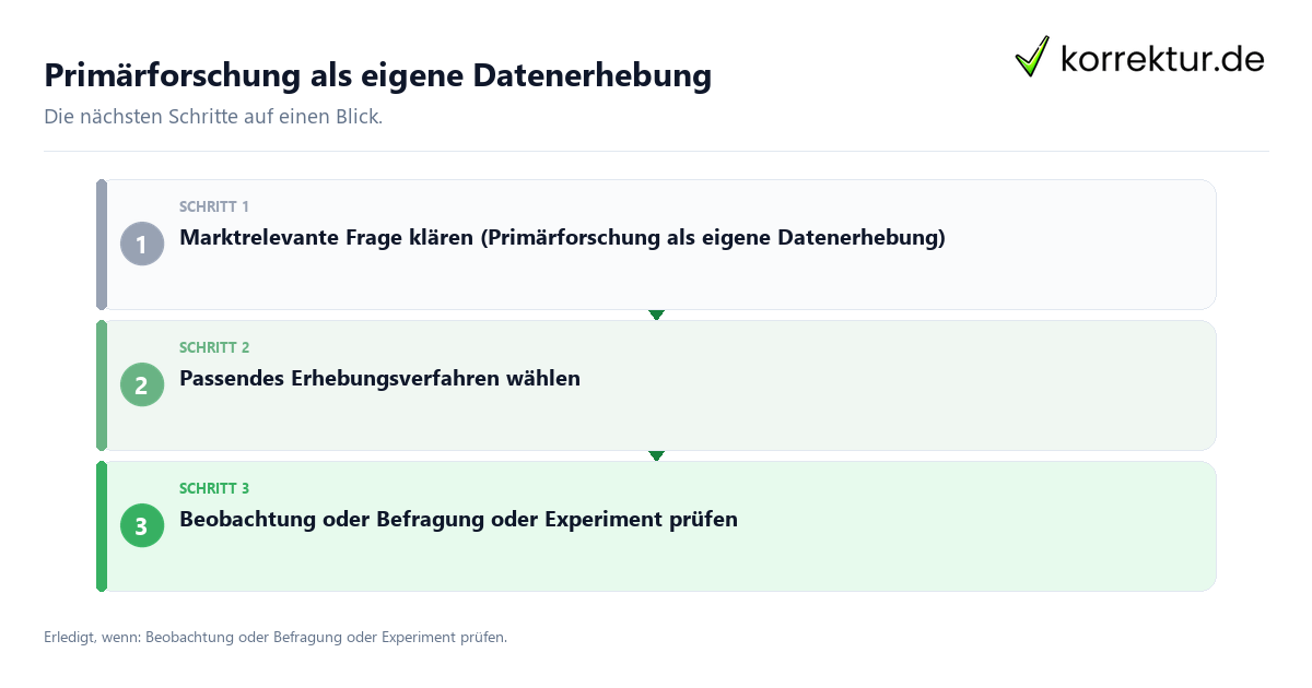Primärforschung als eigene Datenerhebung mit einem Ablauf aus Prüfung, Kontakt und Dokumentation