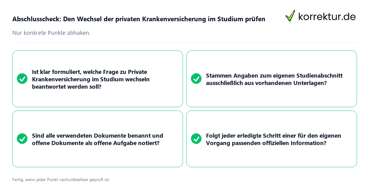 Abschlusscheck: Den Wechsel der privaten Krankenversicherung im Studium prüfen Konkreter Abschlusscheck zu Den Wechsel der privaten Krankenversicherung im Studium prüfen
