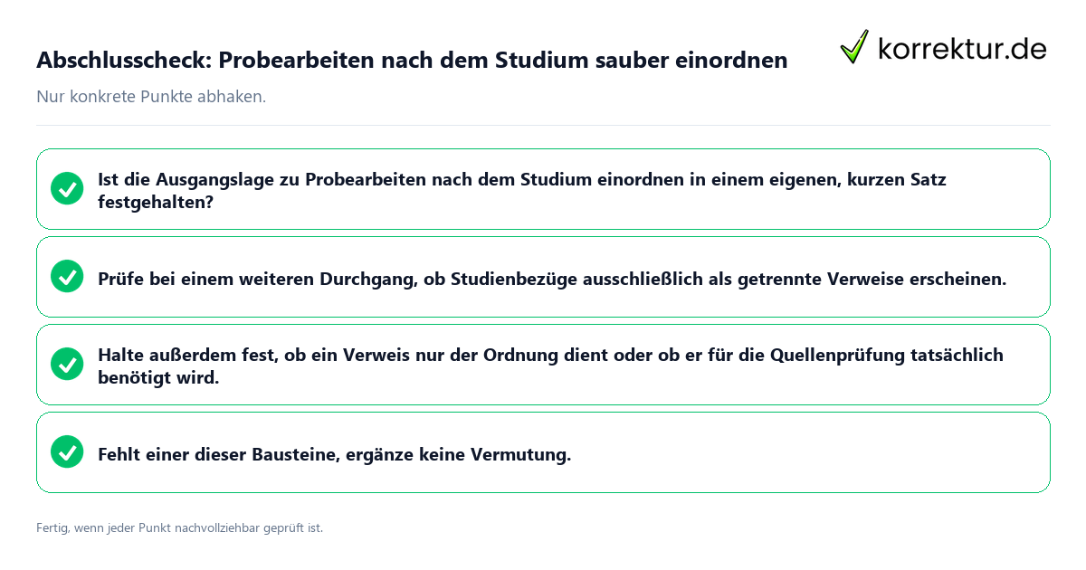 Konkreter Abschlusscheck zu Probearbeiten nach dem Studium sauber einordnen