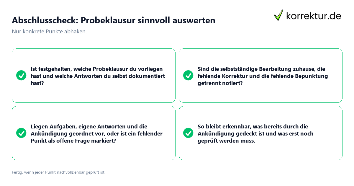 Konkreter Abschlusscheck zu Probeklausur sinnvoll auswerten