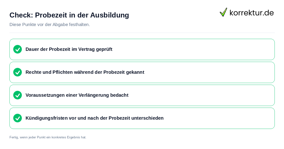 Check: Probezeit in der Ausbildung Probezeit in der Ausbildung: Prüfliste mit vier Punkten