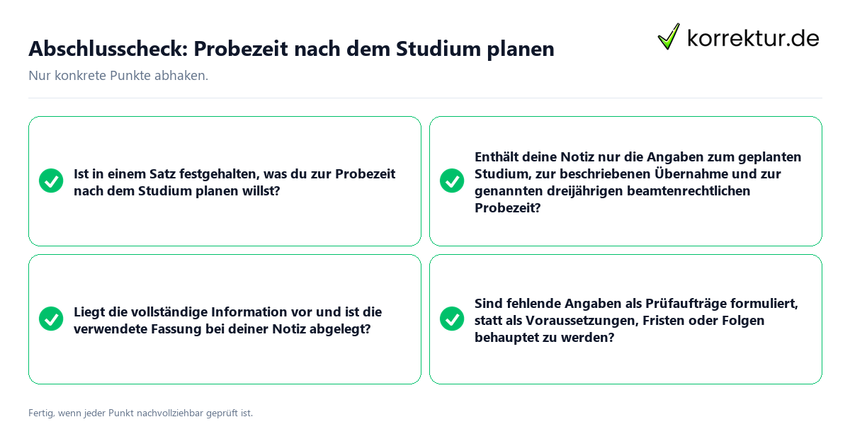 Konkreter Abschlusscheck zu Probezeit nach dem Studium planen