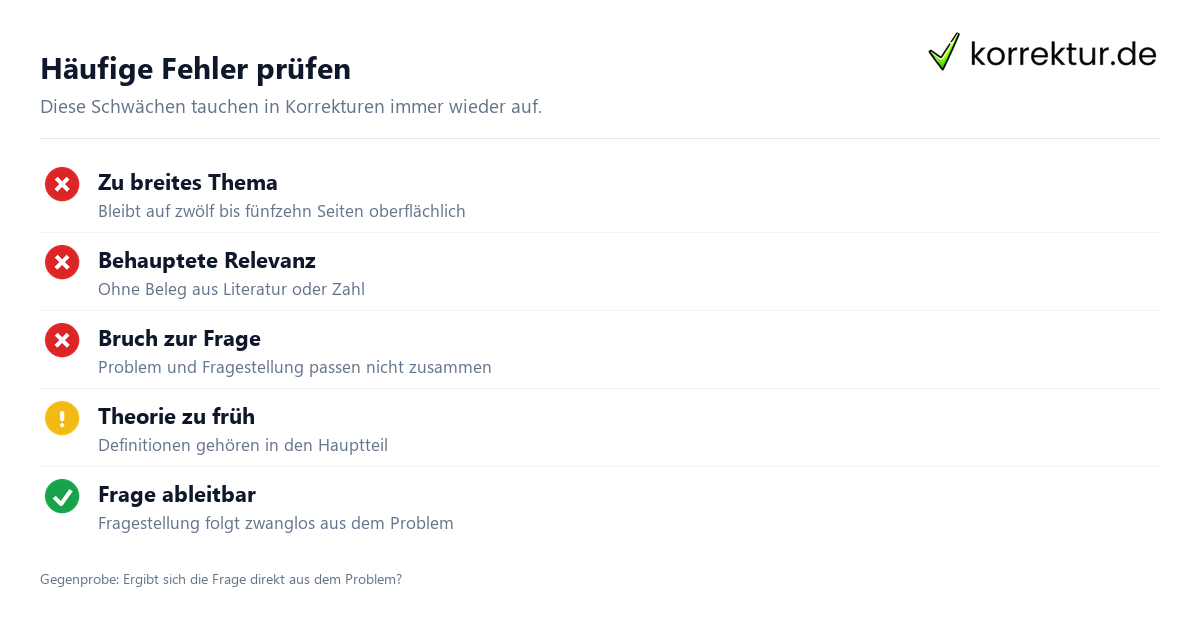 Problemstellung Hausarbeit: häufige Fehler und Qualitätscheck