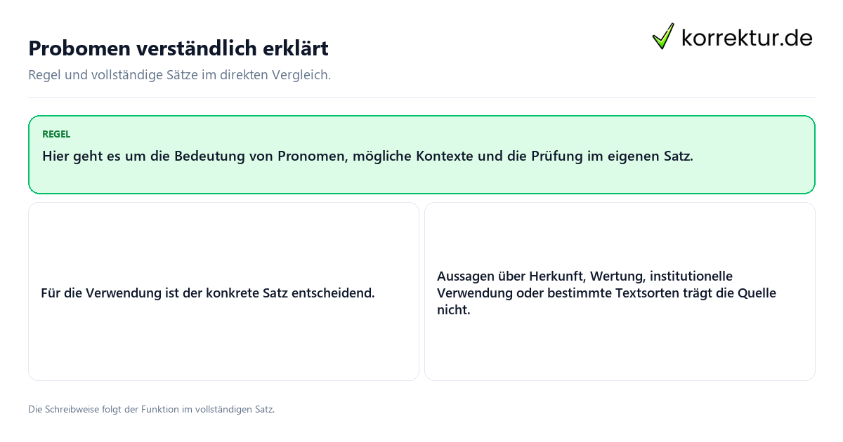 Konkrete Regel und vollständige Beispielsätze zu Probomen verständlich erklärt