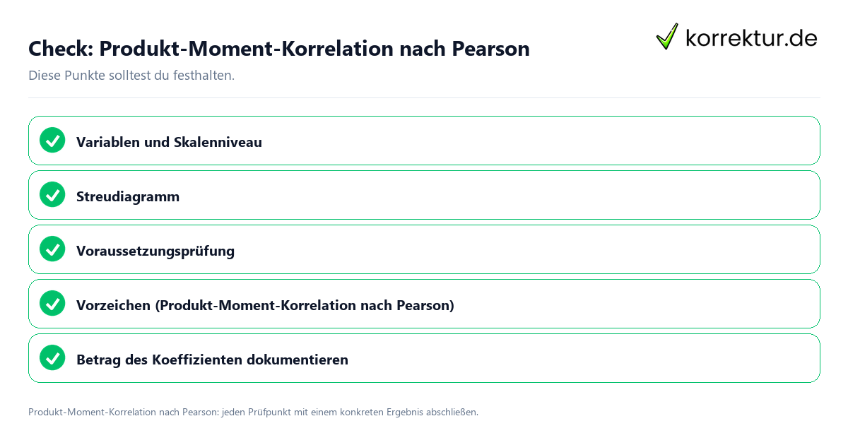 Produkt-Moment-Korrelation nach Pearson mit einer themenspezifischen Checkliste