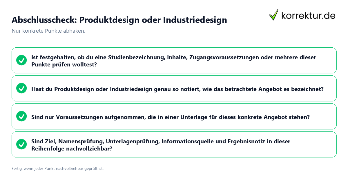Abschlusscheck: Produktdesign oder Industriedesign Konkreter Abschlusscheck zu Produktdesign oder Industriedesign