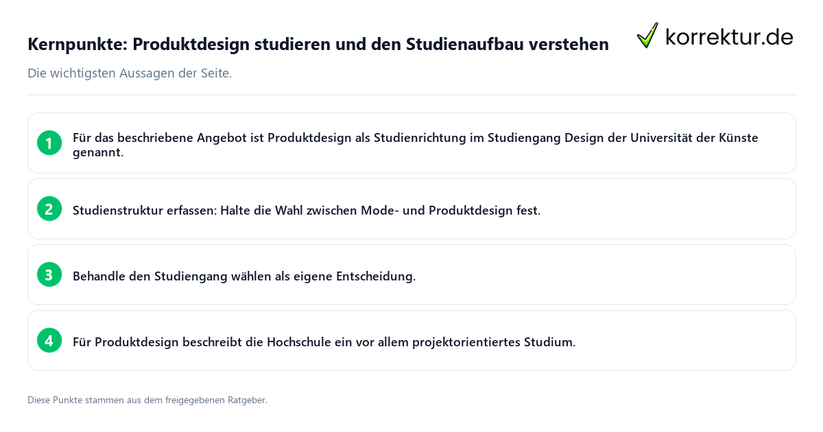 Konkrete Kernpunkte zu Produktdesign studieren und den Studienaufbau verstehen