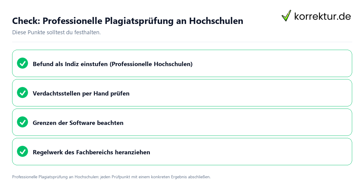 Professionelle Plagiatsprüfung an Hochschulen mit einer themenspezifischen Checkliste