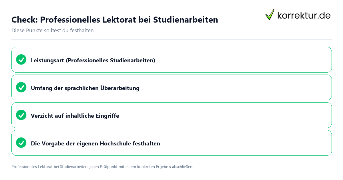 Professionelles Lektorat bei Studienarbeiten mit einer themenspezifischen Checkliste