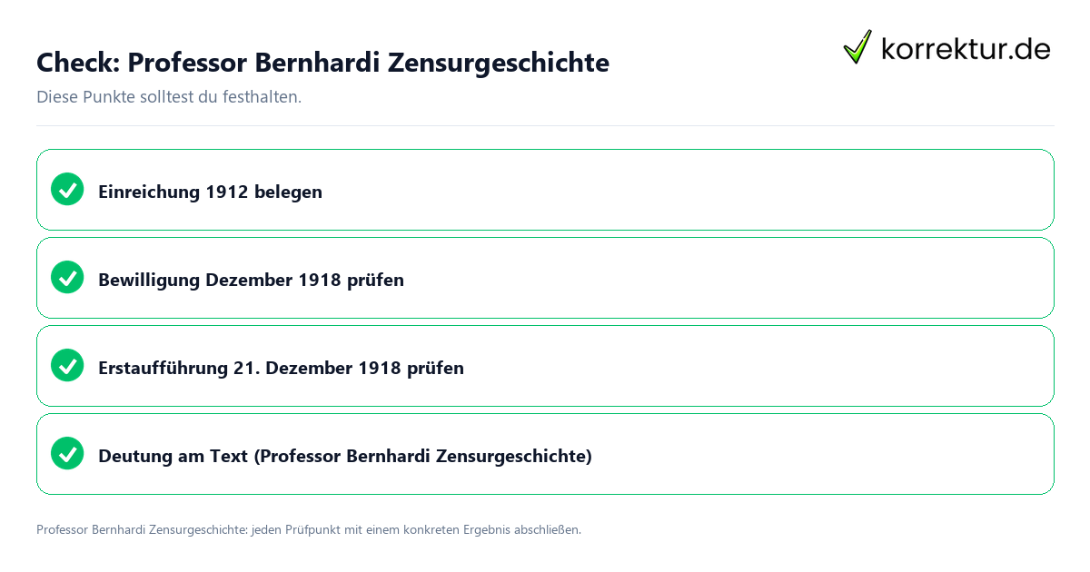 Professor Bernhardi Zensurgeschichte mit einer themenspezifischen Checkliste