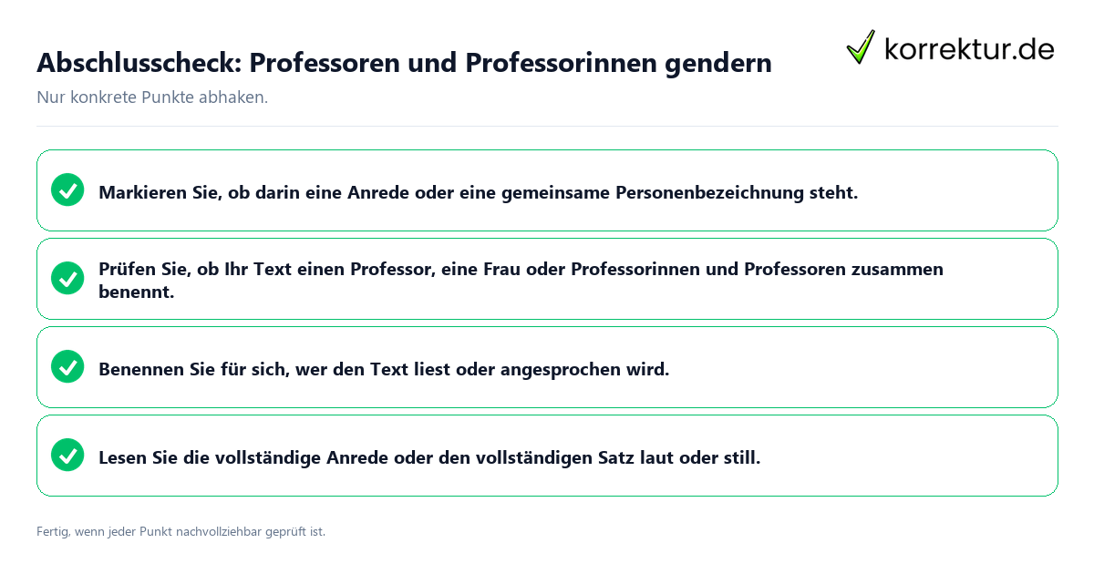 Konkreter Abschlusscheck zu Professoren und Professorinnen gendern
