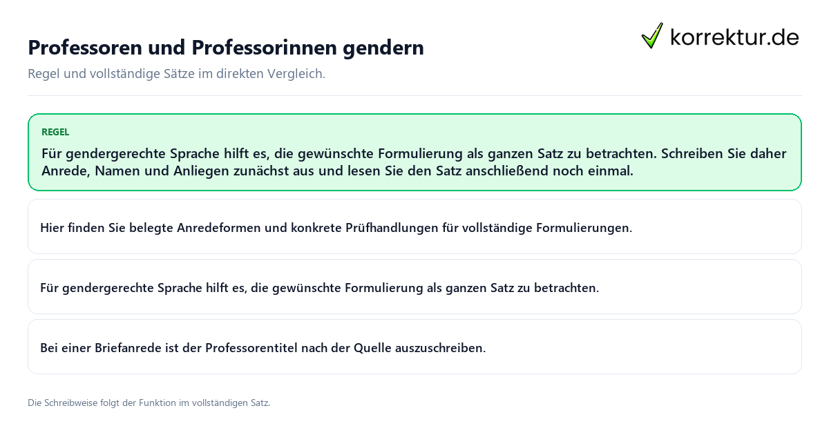 Konkrete Regel und vollständige Beispielsätze zu Professoren und Professorinnen gendern