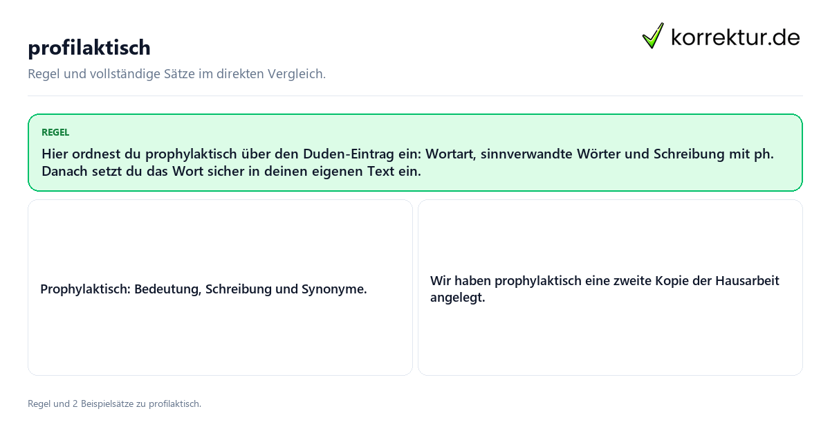 profilaktisch Konkrete Regel und vollständige Beispielsätze zu profilaktisch