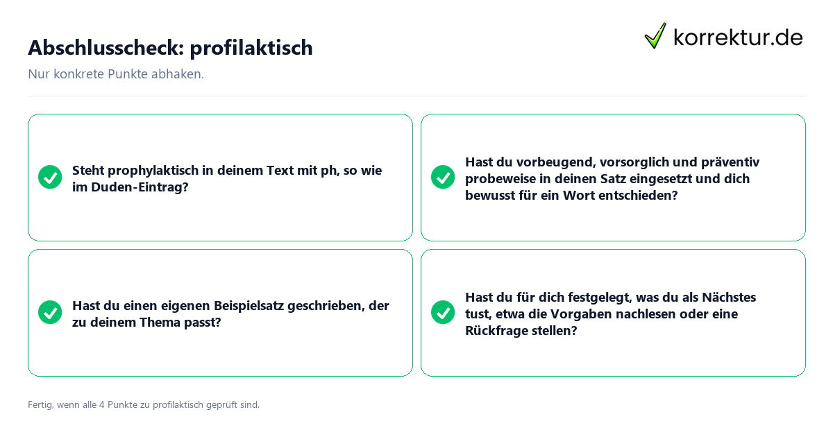 Abschlusscheck: profilaktisch Konkreter Abschlusscheck zu profilaktisch