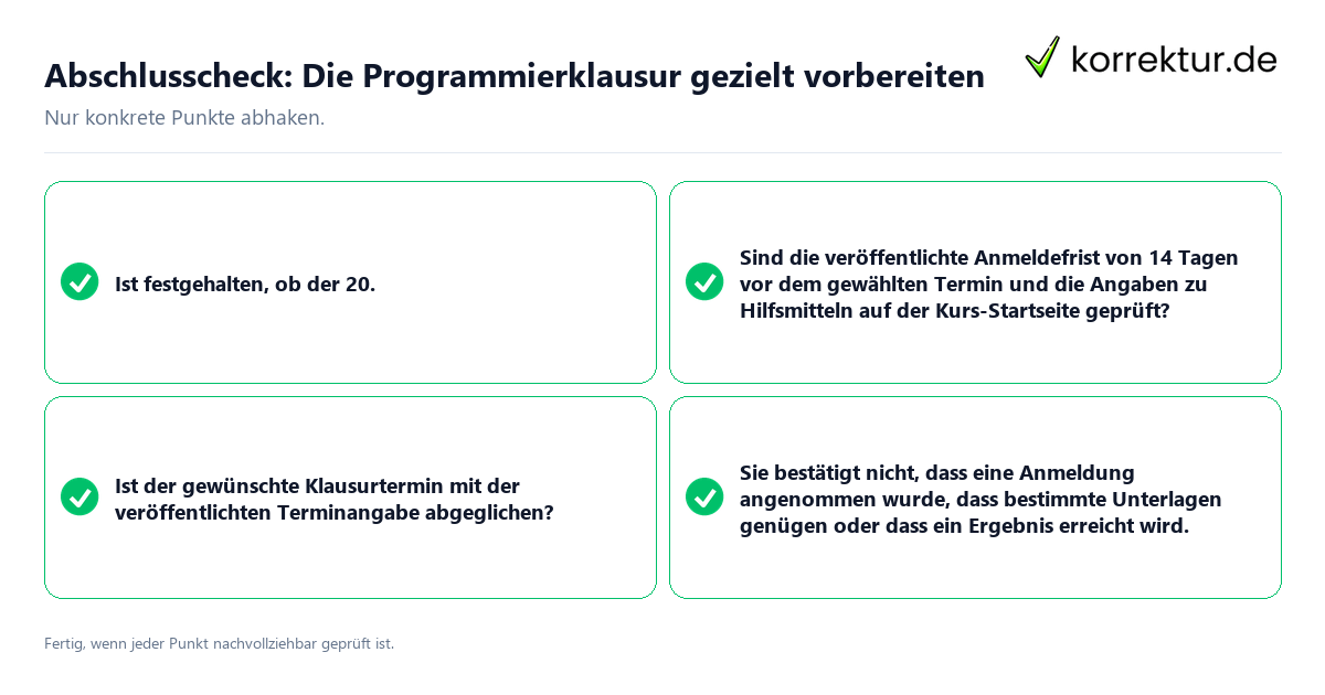 Konkreter Abschlusscheck zu Die Programmierklausur gezielt vorbereiten