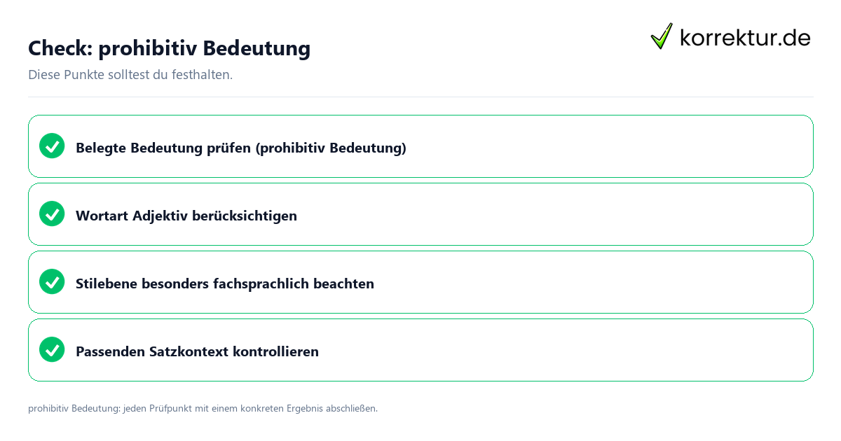 Prohibitiv Bedeutung mit einer themenspezifischen Checkliste