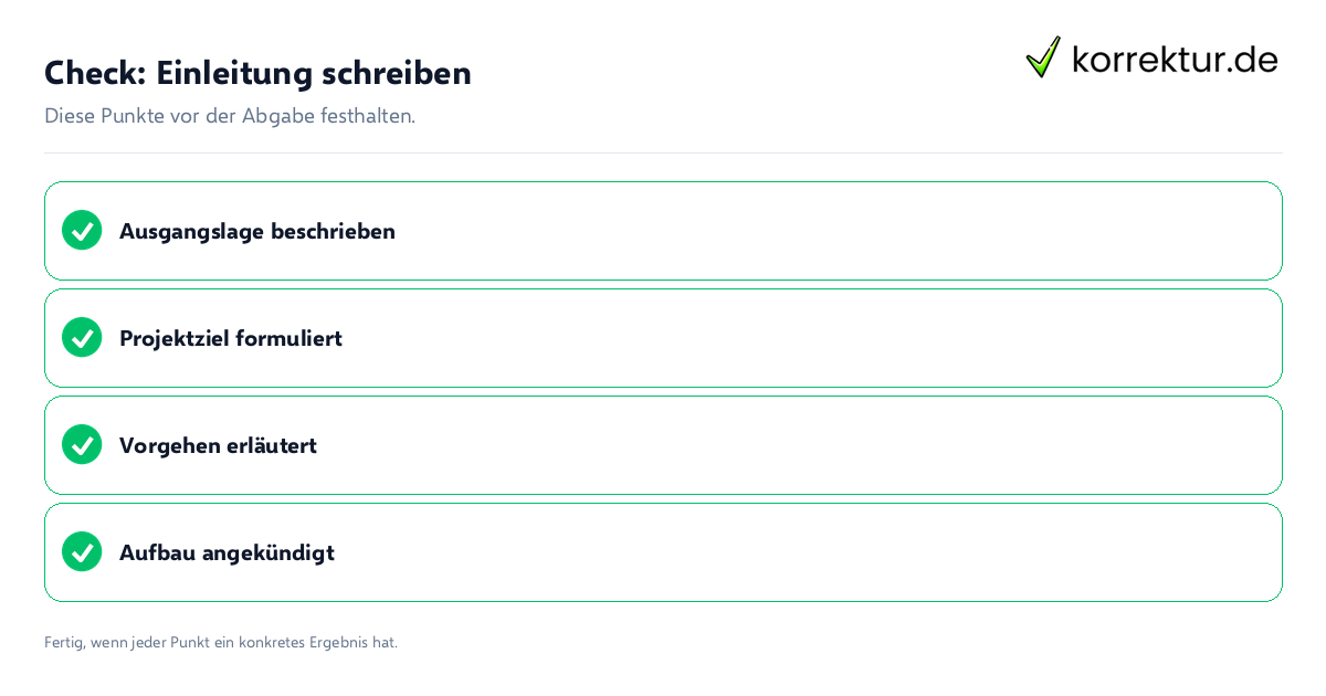 Check: Einleitung schreiben Einleitung schreiben: Prüfliste mit vier Punkten