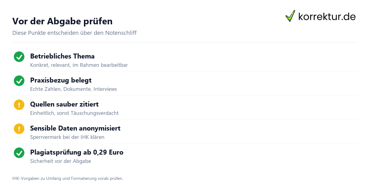 Vor der Abgabe prüfen Projektarbeit Fachwirt: Checkliste für Thema, Praxisbezug und Formales