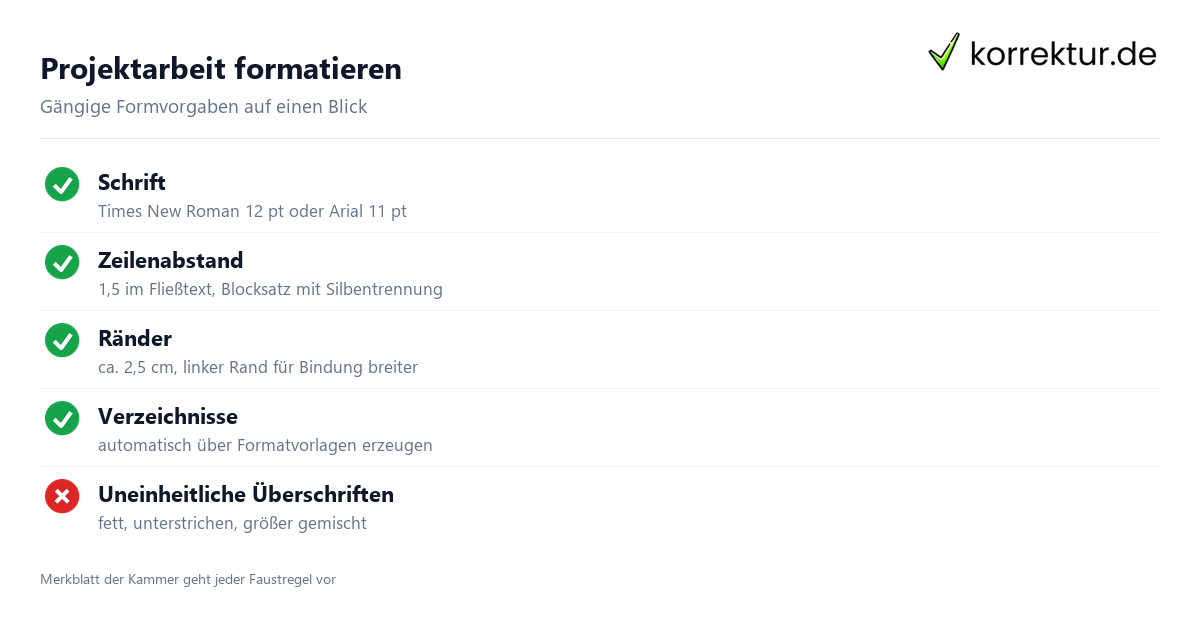 Projektarbeit formatieren Projektarbeit formatieren nach IHK-Vorgaben Checkliste