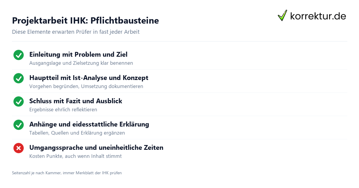 Projektarbeit IHK: Pflichtbausteine Projektarbeit IHK Aufbau und Formalia Checkliste