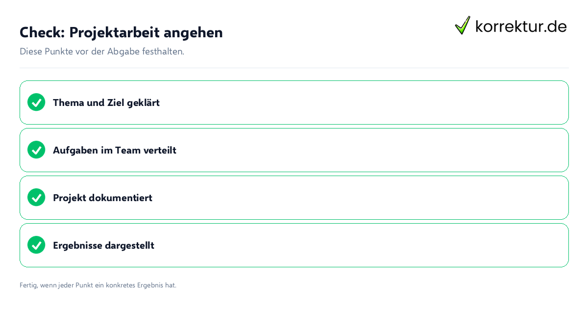 Check: Projektarbeit angehen Projektarbeit angehen: Prüfliste mit vier Punkten
