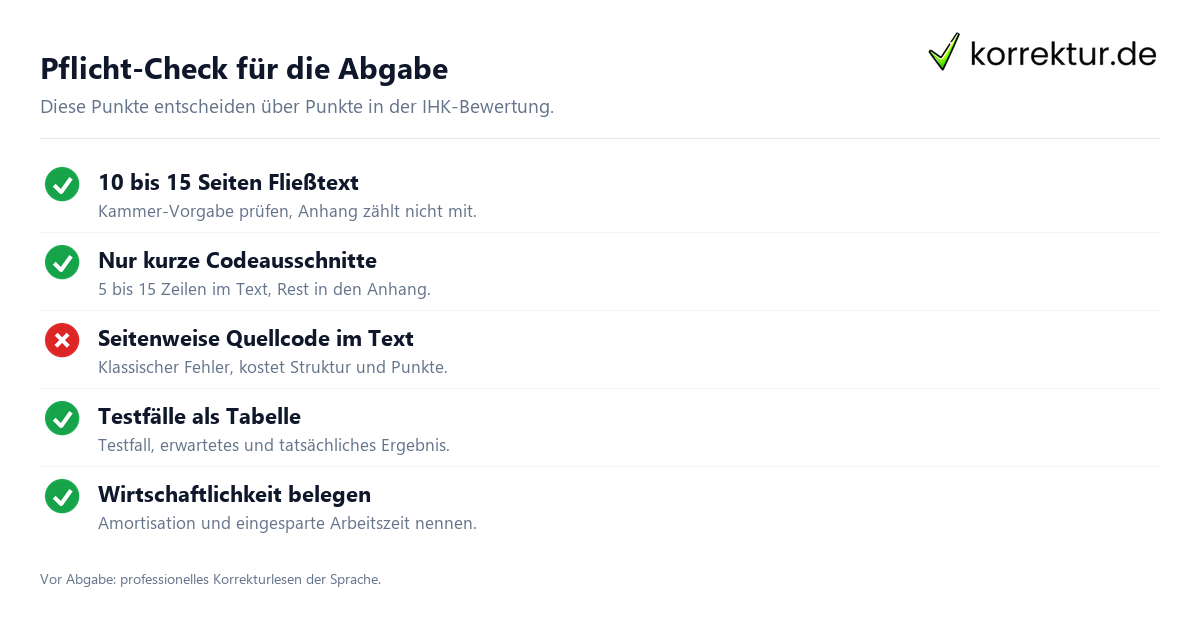 Pflicht-Check für die Abgabe Checkliste Projektdokumentation Anwendungsentwicklung für die IHK-Prüfung