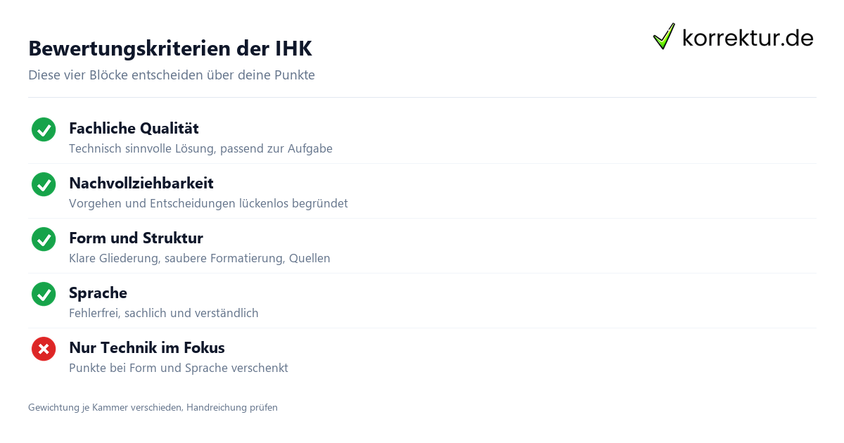 Bewertungskriterien der IHK Projektdokumentation Bewertung: Kriterien der IHK im Überblick