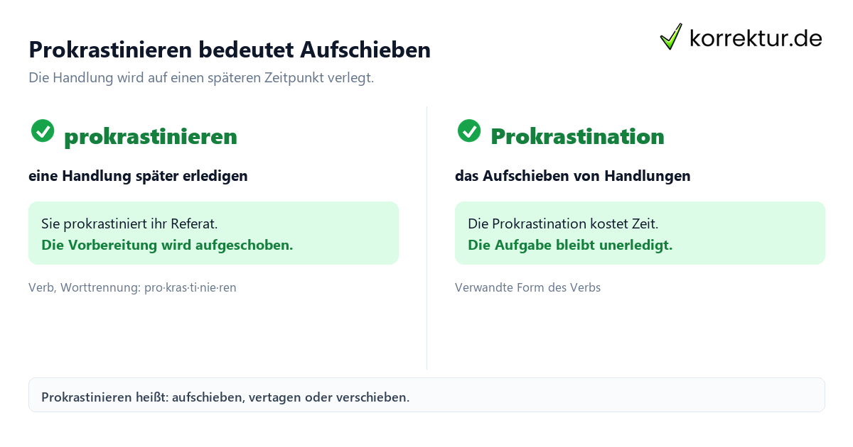 Prokrastinieren bedeutet Aufschieben Was bedeutet prokrastinieren? Aufschieben, vertagen und verschieben im Vergleich