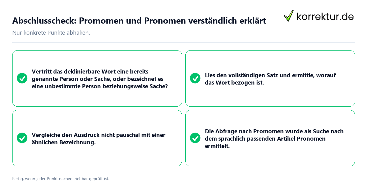 Konkreter Abschlusscheck zu Promomen und Pronomen verständlich erklärt