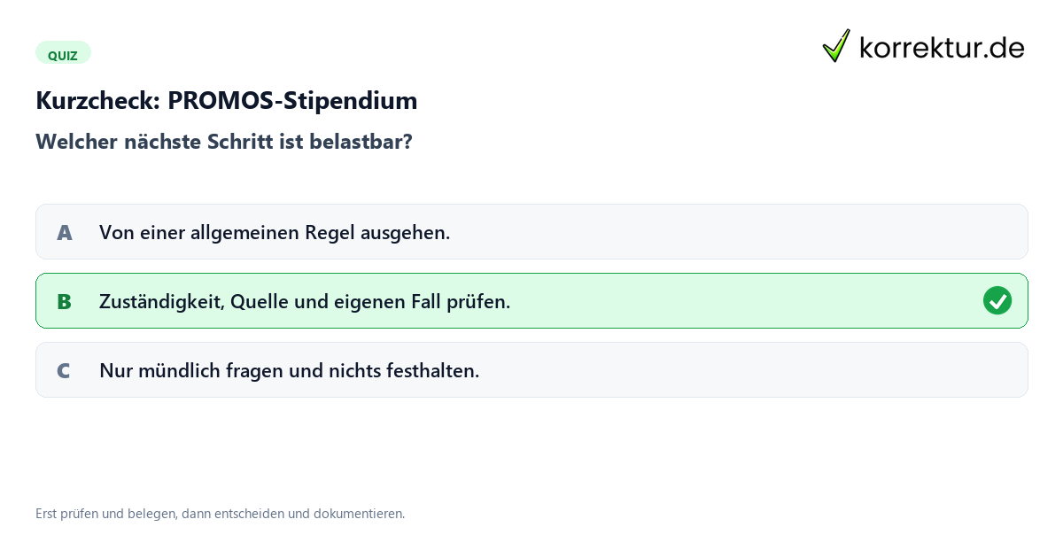 PROMOS-Stipendium mit einem Kurzquiz zum sinnvollen nächsten Schritt