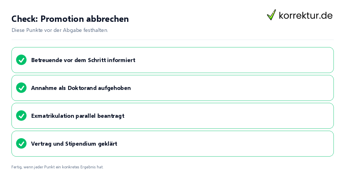Check: Promotion abbrechen Promotion abbrechen: Prüfliste mit vier Punkten