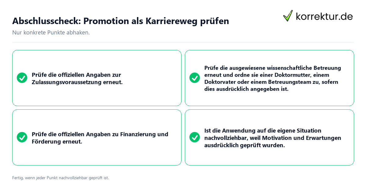 Abschlusscheck: Promotion als Karriereweg prüfen Konkreter Abschlusscheck zu Promotion als Karriereweg prüfen