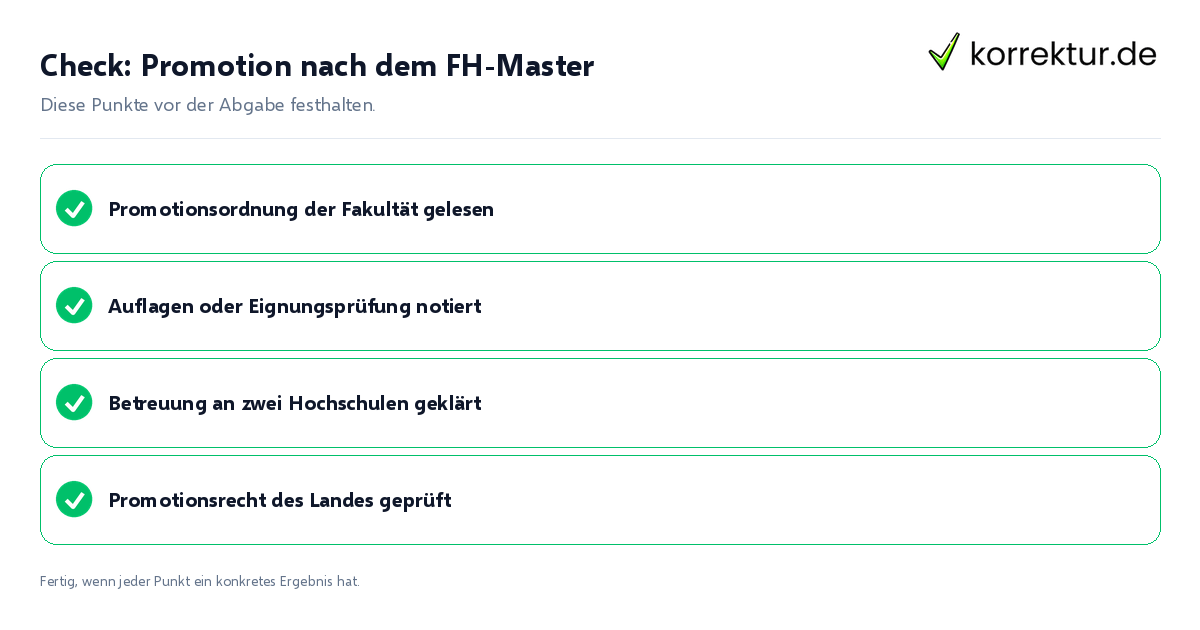 Check: Promotion nach dem FH-Master Promotion nach dem FH-Master: Prüfliste mit vier Punkten