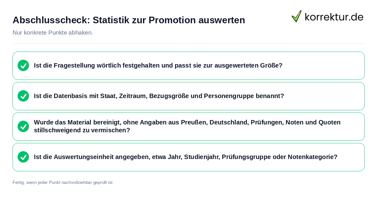 Konkreter Abschlusscheck zu Statistik zur Promotion auswerten