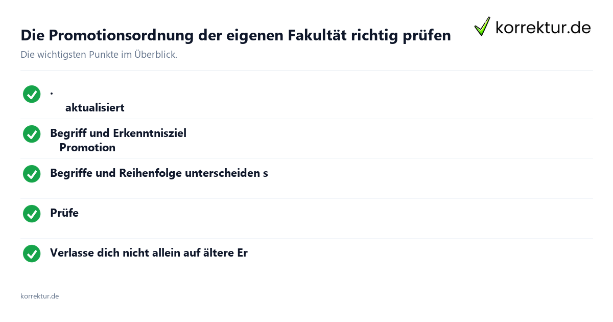 Die Promotionsordnung der eigenen Fakultät richtig prüfen Die Promotionsordnung der eigenen Fakultät richtig prüfen: Überblick