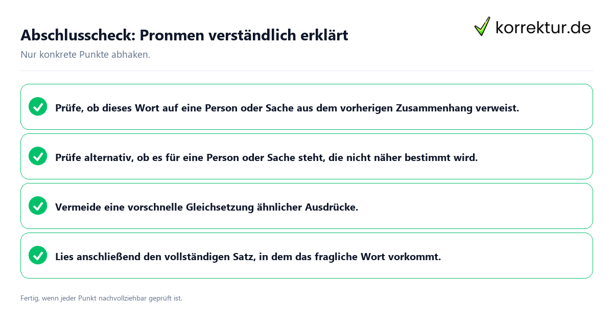 Abschlusscheck: Pronmen verständlich erklärt Konkreter Abschlusscheck zu Pronmen verständlich erklärt