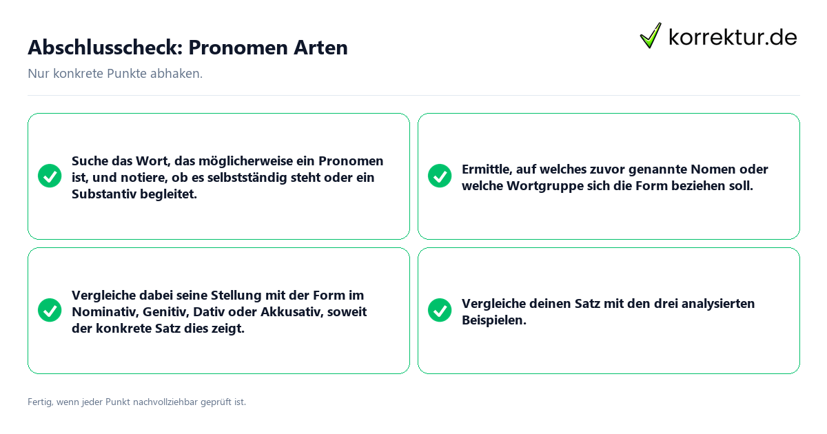Konkreter Abschlusscheck zu Pronomen Arten