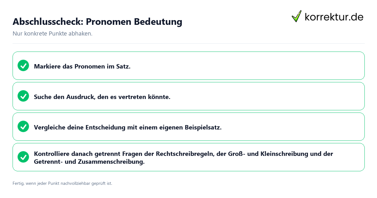 Abschlusscheck: Pronomen Bedeutung Konkreter Abschlusscheck zu Pronomen Bedeutung