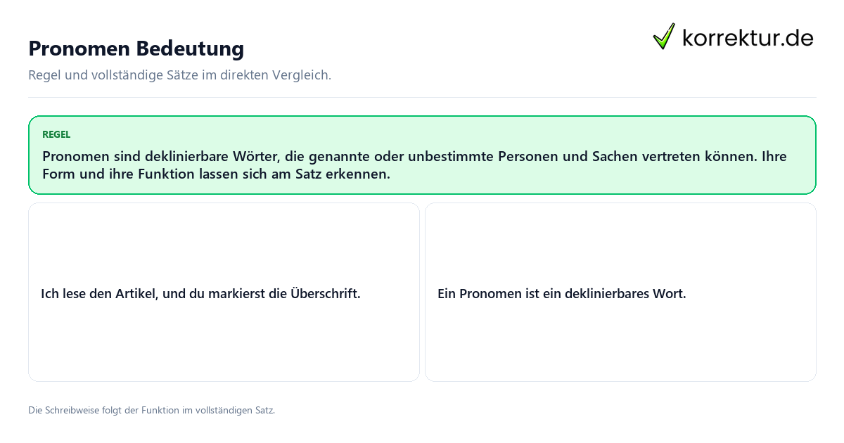 Pronomen Bedeutung Konkrete Regel und vollständige Beispielsätze zu Pronomen Bedeutung