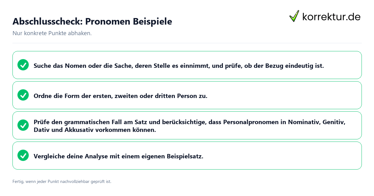 Abschlusscheck: Pronomen Beispiele Konkreter Abschlusscheck zu Pronomen Beispiele