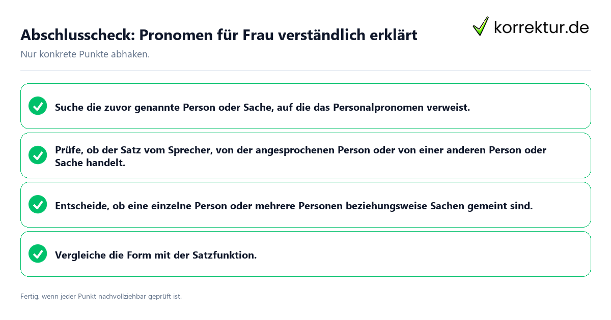 Konkreter Abschlusscheck zu Pronomen für Frau verständlich erklärt