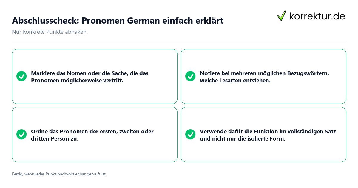 Konkreter Abschlusscheck zu Pronomen German einfach erklärt